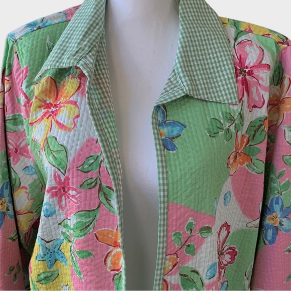 ALFRED DUNNER GINGHAM GRANDMA CORE FLORAL QUILTED BLAZER CARDIGAN KIMONO - Picture 13 of 14